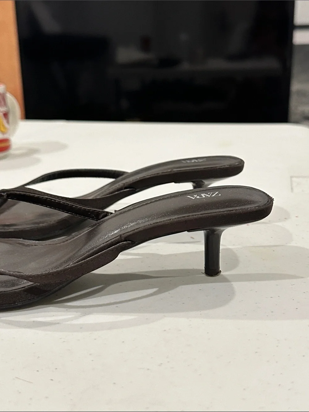 Zara dark chocolate Minimal Square-Toe Thong Sandals - Picture 3 of 3